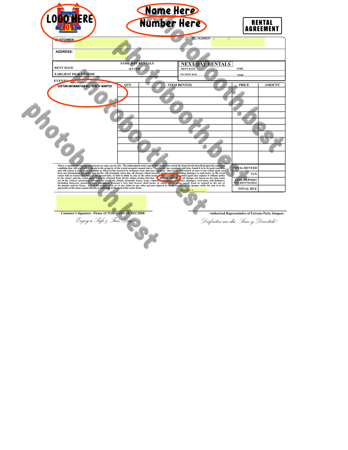 Photobooth Form Liability/ invoice form for your rental business